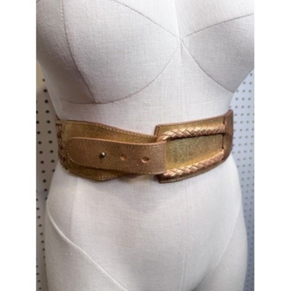 Linea Pelle | Y2K Metallic Gold Wide Braided Leather Waist Hip Belt LP030933